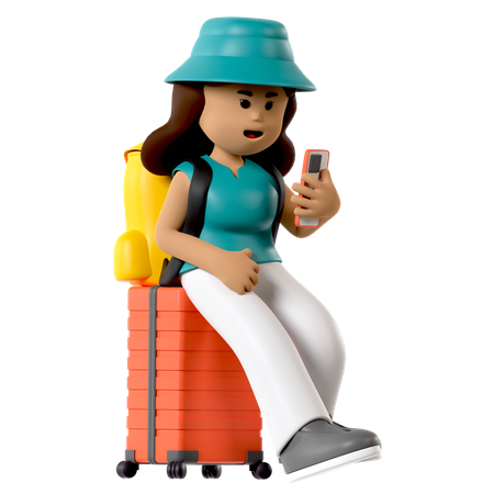 Mobile App Backpacker Girl  3D Illustration