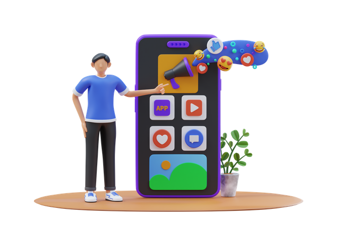 Mobile app marketing  3D Illustration
