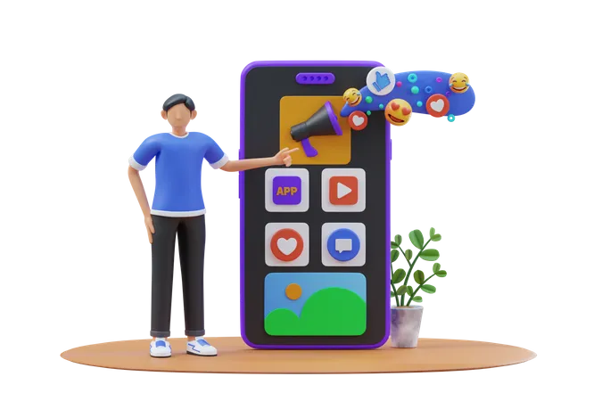 Mobile app marketing  3D Illustration