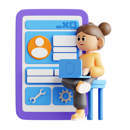 Mobile App Programmer Working On Laptop 3D Icon