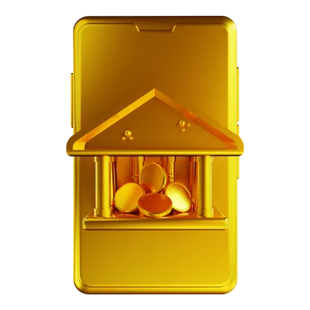 3 D Illustration Golden Mobile Banking 3D Illustration