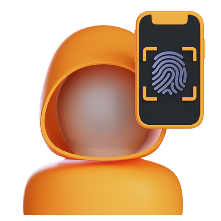 Mobile Biometric With Hacker  3D Icon