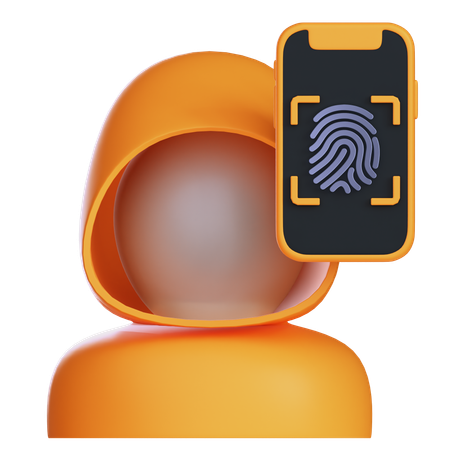 Mobile Biometric With Hacker  3D Icon