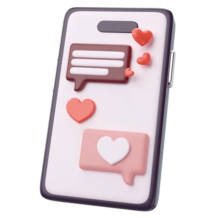 3 D Illustration Of Valentines Love Conversation By Cell Phone Icon 3D Icon