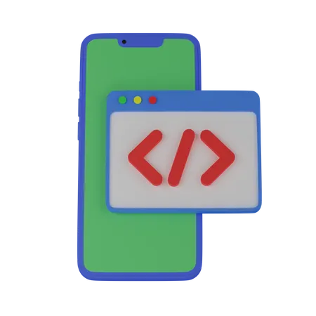 Mobile Coding On A Smartphone 3D Icon