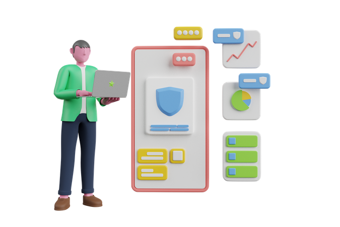 Mobile data security  3D Icon