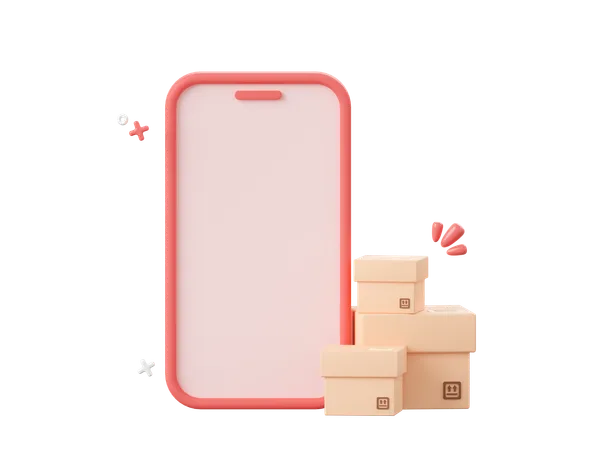 3 D Cartoon Design Illustration Of Smartphone With Parcel Boxes Shopping Online On Mobile Concept 3D Icon