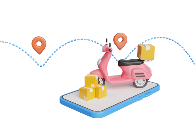 Mobile delivery location tracking app  3D Illustration