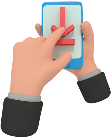 3 D Illustration Of Holding Phone With App Download 3D Illustration