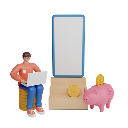 Mobile finance app  3D Illustration