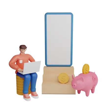 Mobile finance app 3D Illustration