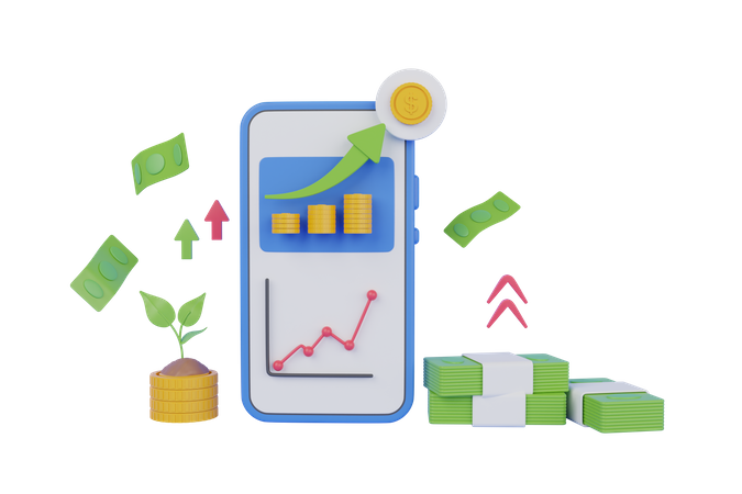 Mobile financial investment growth  3D Icon