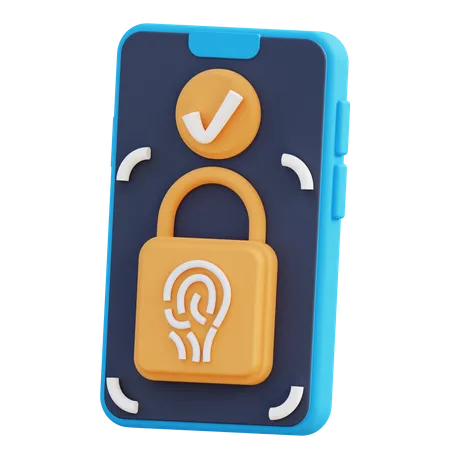 3 D Illustration Of Cellphone Security With Fingerprint 3D Icon