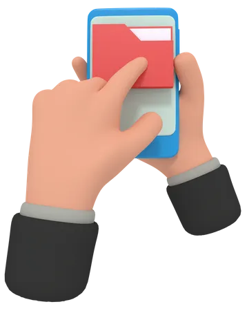 3 D Illustration Of Holding Phone With Folder App 3D Illustration