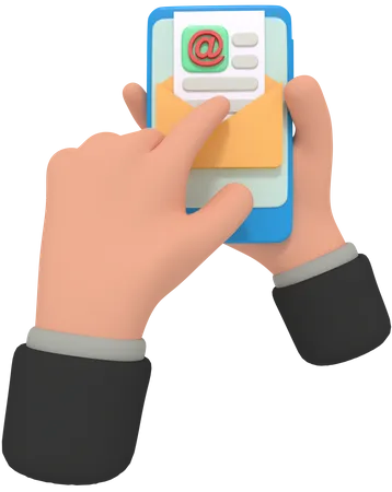 3 D Illustration Of Holding Phone With Email App 3D Illustration