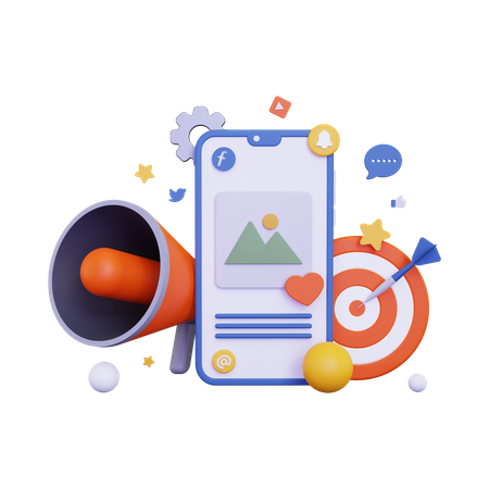 Mobile marketing with loudspeaker  3D Illustration