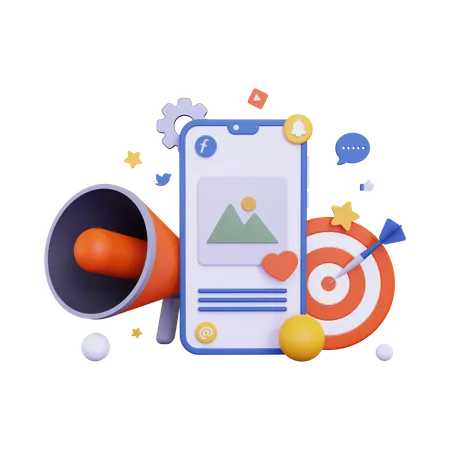 Mobile marketing with loudspeaker  3D Illustration