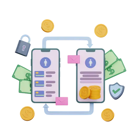 Mobile Money Transfer  3D Illustration