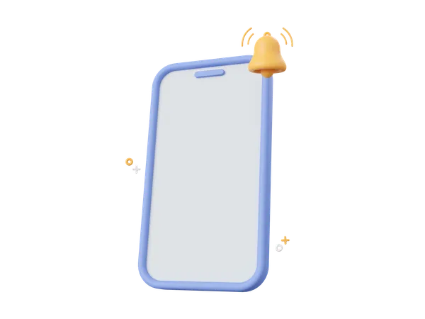 3 D Cartoon Design Illustration Of Blank Screen Smartphone With Bell Notifications On Mobile 3D Icon