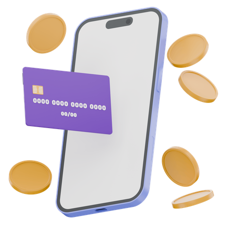 Mobile Payment Concept With Credit Card And Coins  3D Icon