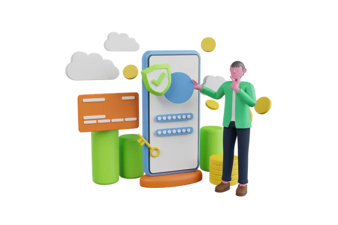Mobile payment via credit card 3D Illustration