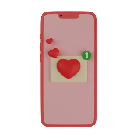 Mobile phone with a love message  3D Icon