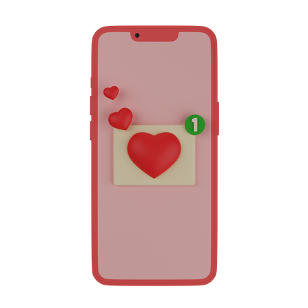 Mobile phone with a love message  3D Icon