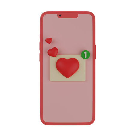 Mobile phone with a love message  3D Icon