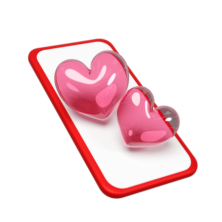 Mobile phone with heart  3D Icon