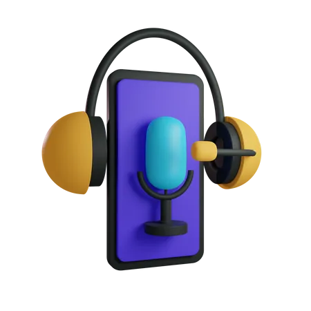 Mobile Podcast Listening 3D Illustration