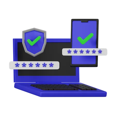 A 3 D Icon Displaying A Laptop And Smartphone With Security Shields Denoting Comprehensive Cybersecurity For Multiple Devices 3D Icon