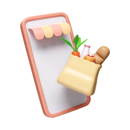 3 D Mobile Phone With Food Bag Order Food Online Food Delivery Icon Isolated On White Background 3 D Rendering Illustration Clipping Path 3D Icon