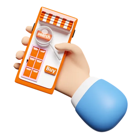 Businessman Hands Holding Orange Mobile Phone Smartphone With Magnifying Isolated Online Shopping Search Data Concept 3D Icon