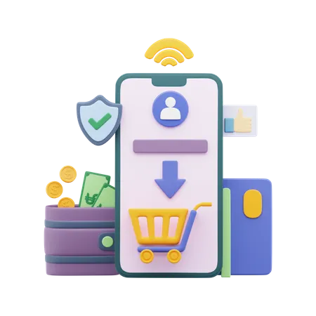 Mobile Shopping App  3D Illustration