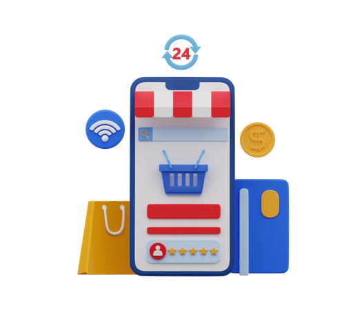Mobile Shopping app 3D Illustration