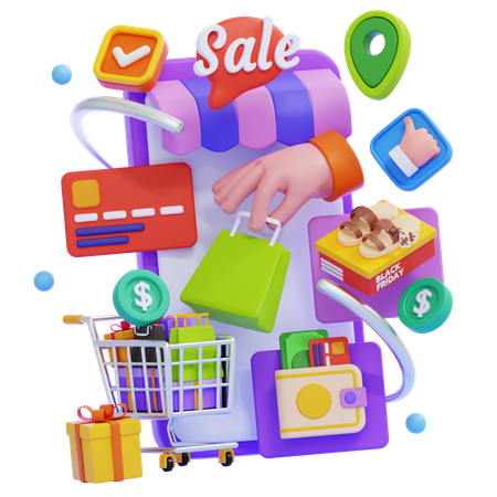 Mobile Shopping Sale Promotion  3D Illustration