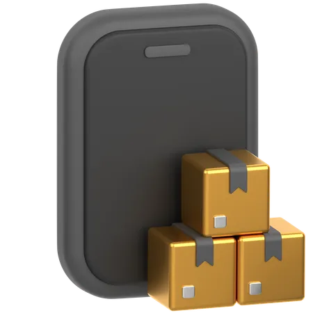 3 D Icon Of 3 Boxes In Front Of A Mobile Phone 3D Icon