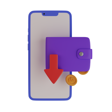 Mobile with purse falling 3D Icon