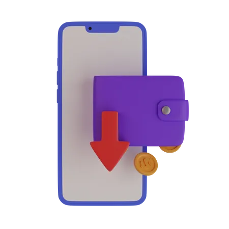 Mobile with purse falling  3D Icon