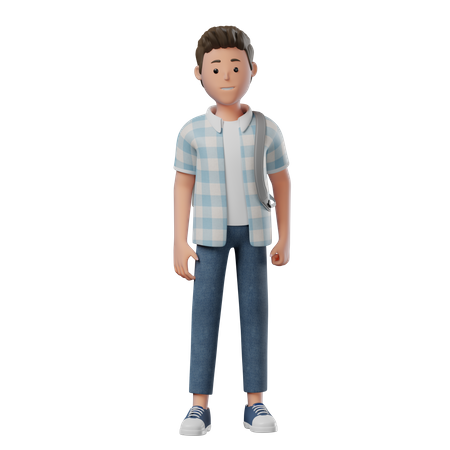 Niño, posición, feliz, un brazo, mochila  3D Illustration