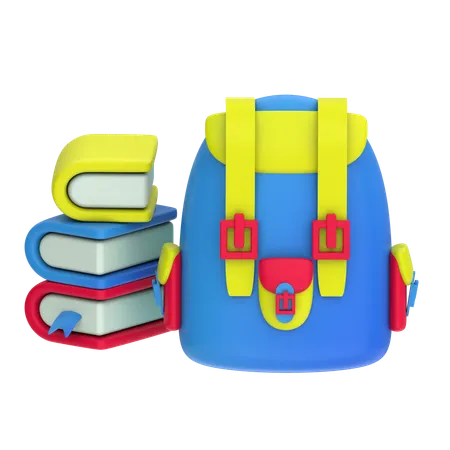 Mochila y libros  3D Icon