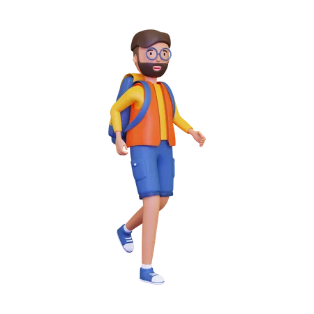 Mochileiro Masculino 3 D Andando Com Uma Mochila 3D Illustration