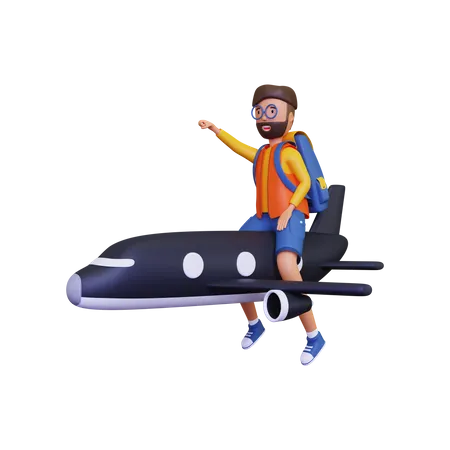 O Mochileiro 3 D Masculino Embarca Em Um Aviao 3D Illustration