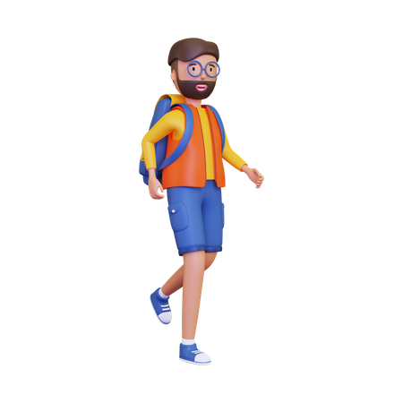 Mochilero caminando con una mochila.  3D Illustration