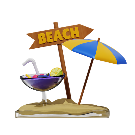 Mocktail And Umbrella Beach  3D Icon