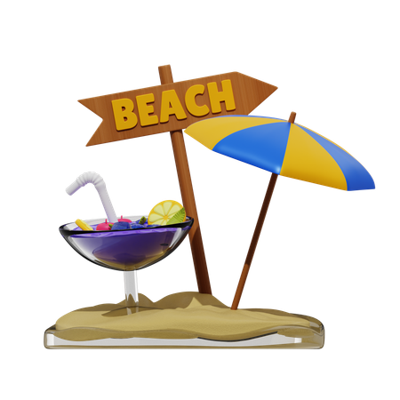 Mocktail And Umbrella Beach  3D Icon