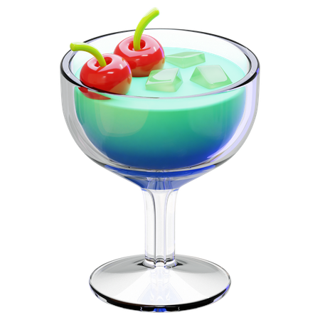Mocktail With Cherries And Ice Cubes  3D Icon