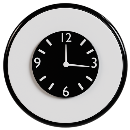 Modern Black and White Clock  3D Icon