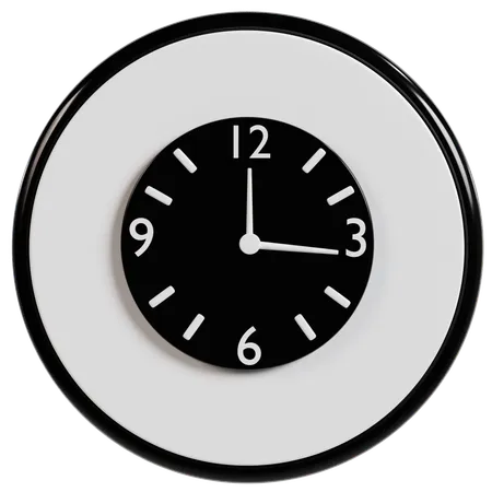 Modern Black and White Clock  3D Icon