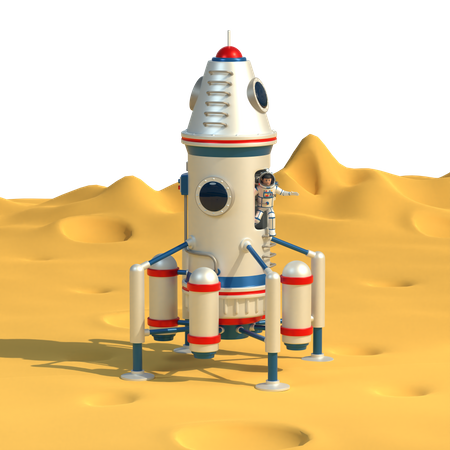 Módulo espacial en la superficie lunar  3D Illustration